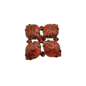 Vintage West Germany Orange Red Faux Stone Rhinestone Gold Tone Brooch Pin